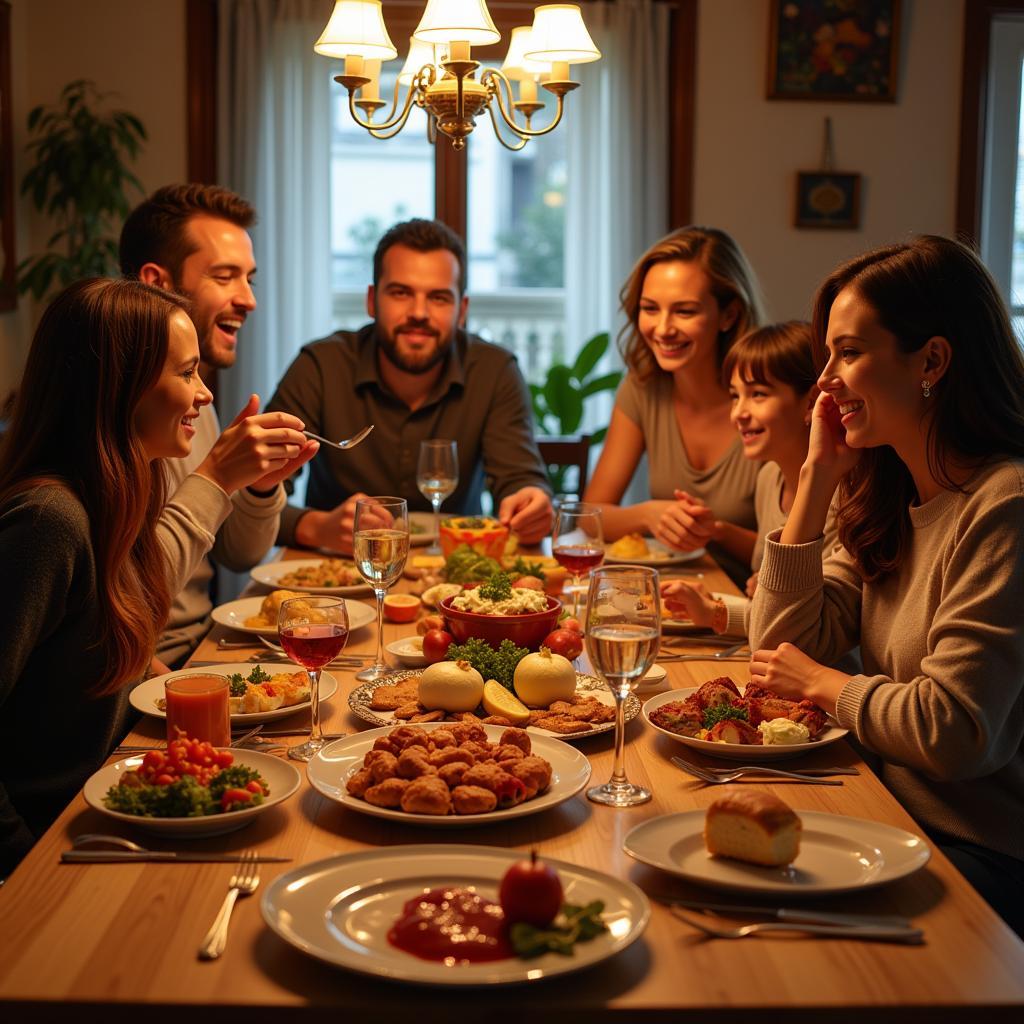 Family Enjoying a Traditional Spanish Meal