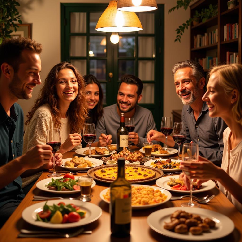 Family enjoying a traditional Spanish meal