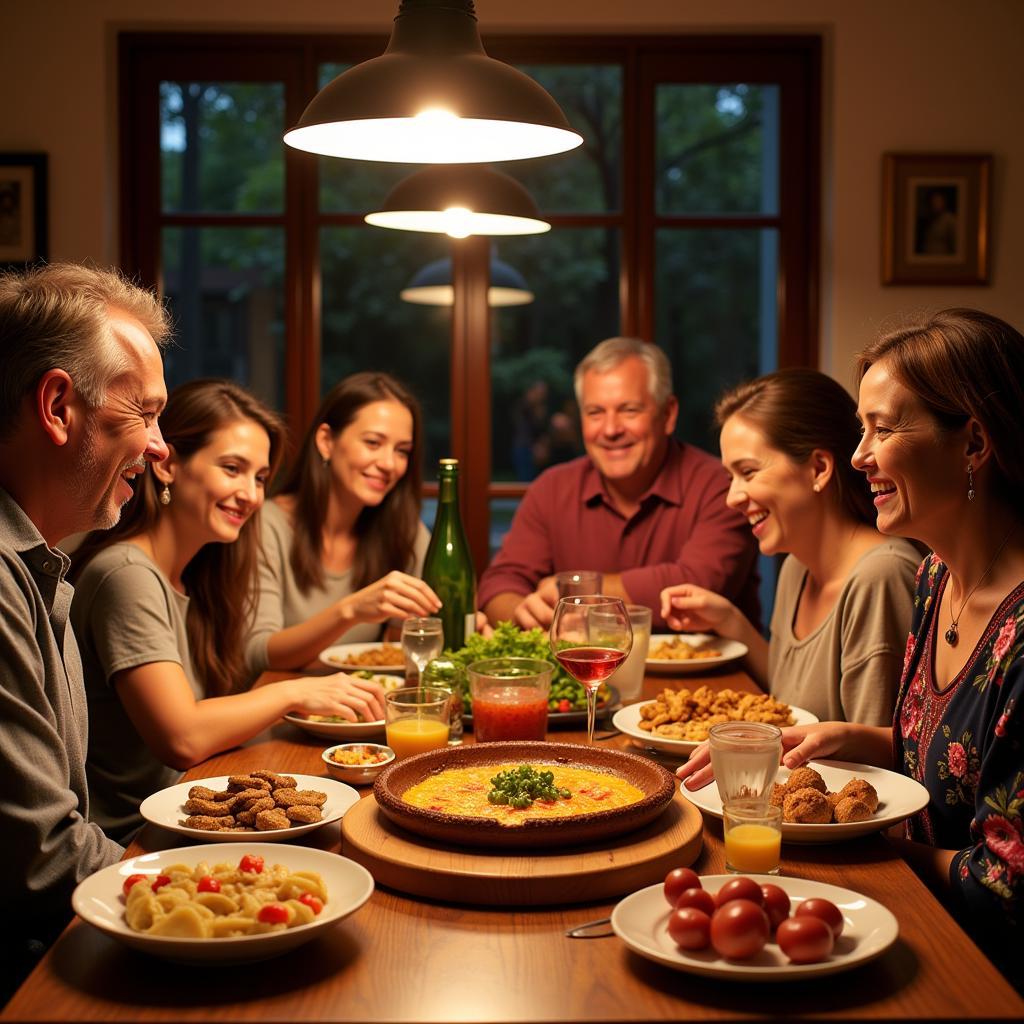 Family enjoying a traditional Spanish meal