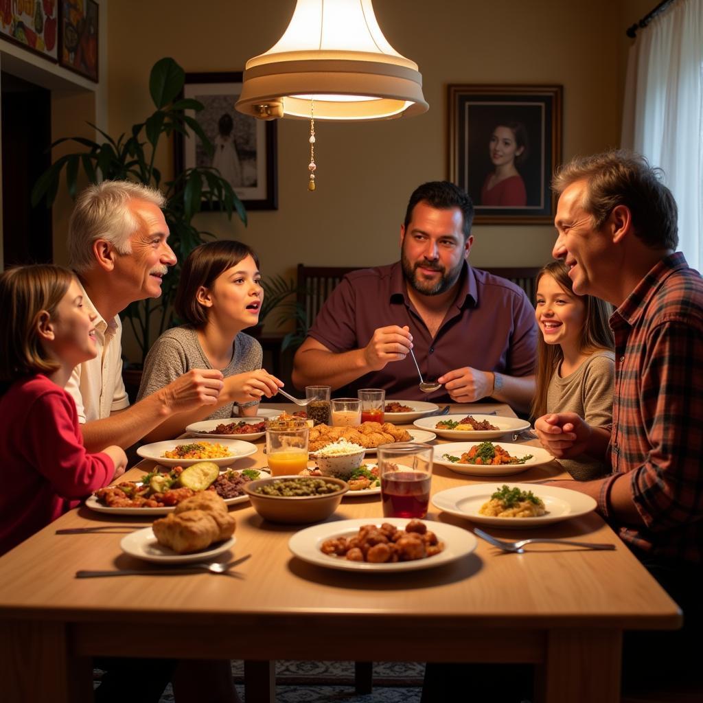 A Spanish family enjoying a meal together