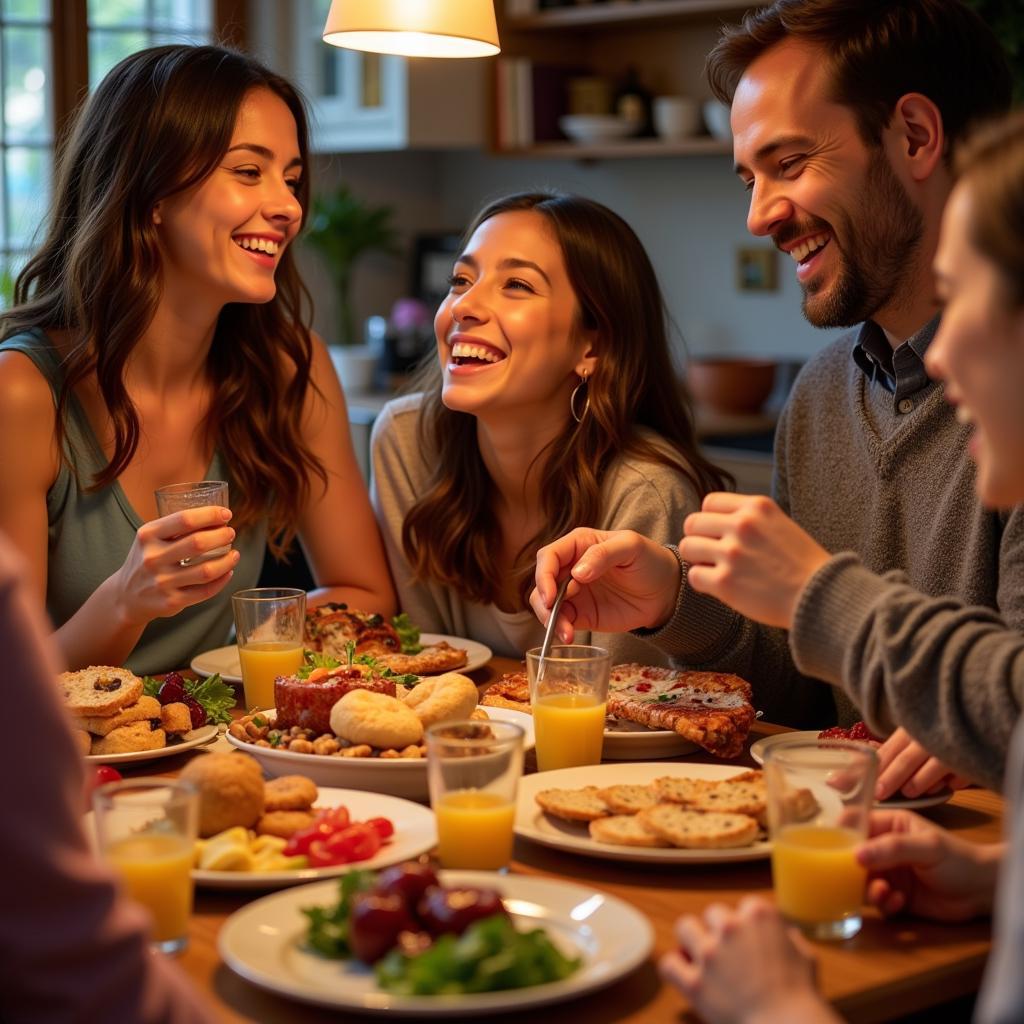 Family enjoying a traditional Spanish meal together