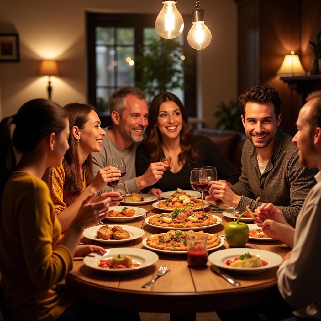 Family Enjoying a Meal Together in Spain