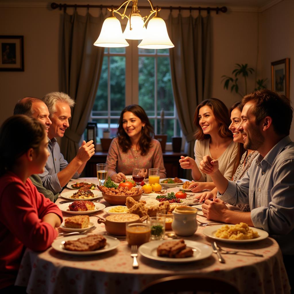 A Spanish family enjoying a meal together