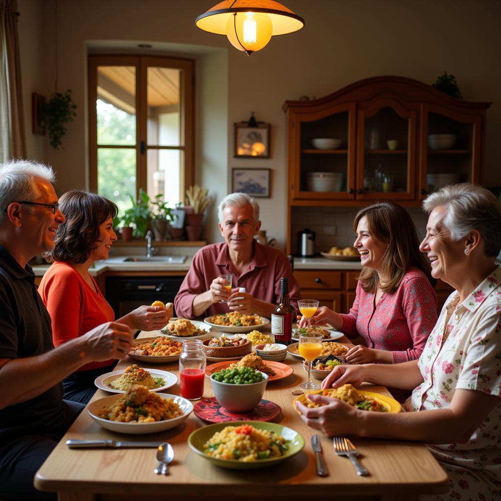 Family Enjoying a Meal Together in a Spanish Home