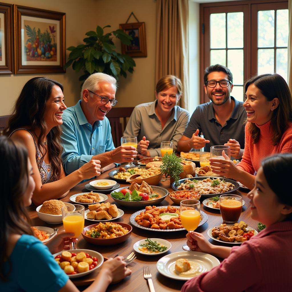 Family enjoying a traditional Spanish meal