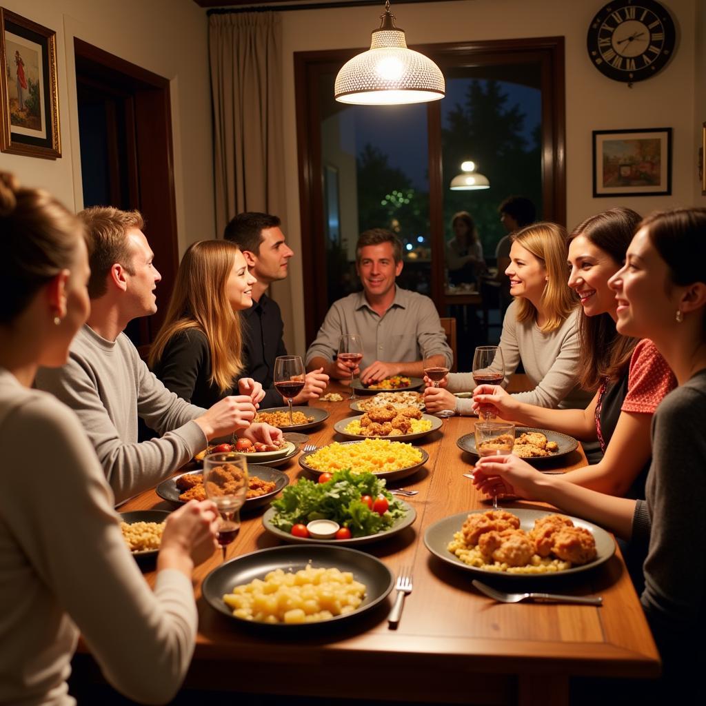 Family enjoying a traditional Spanish meal