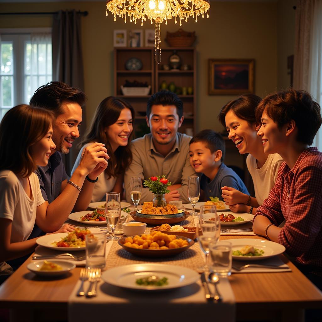 A Spanish family enjoying a meal together