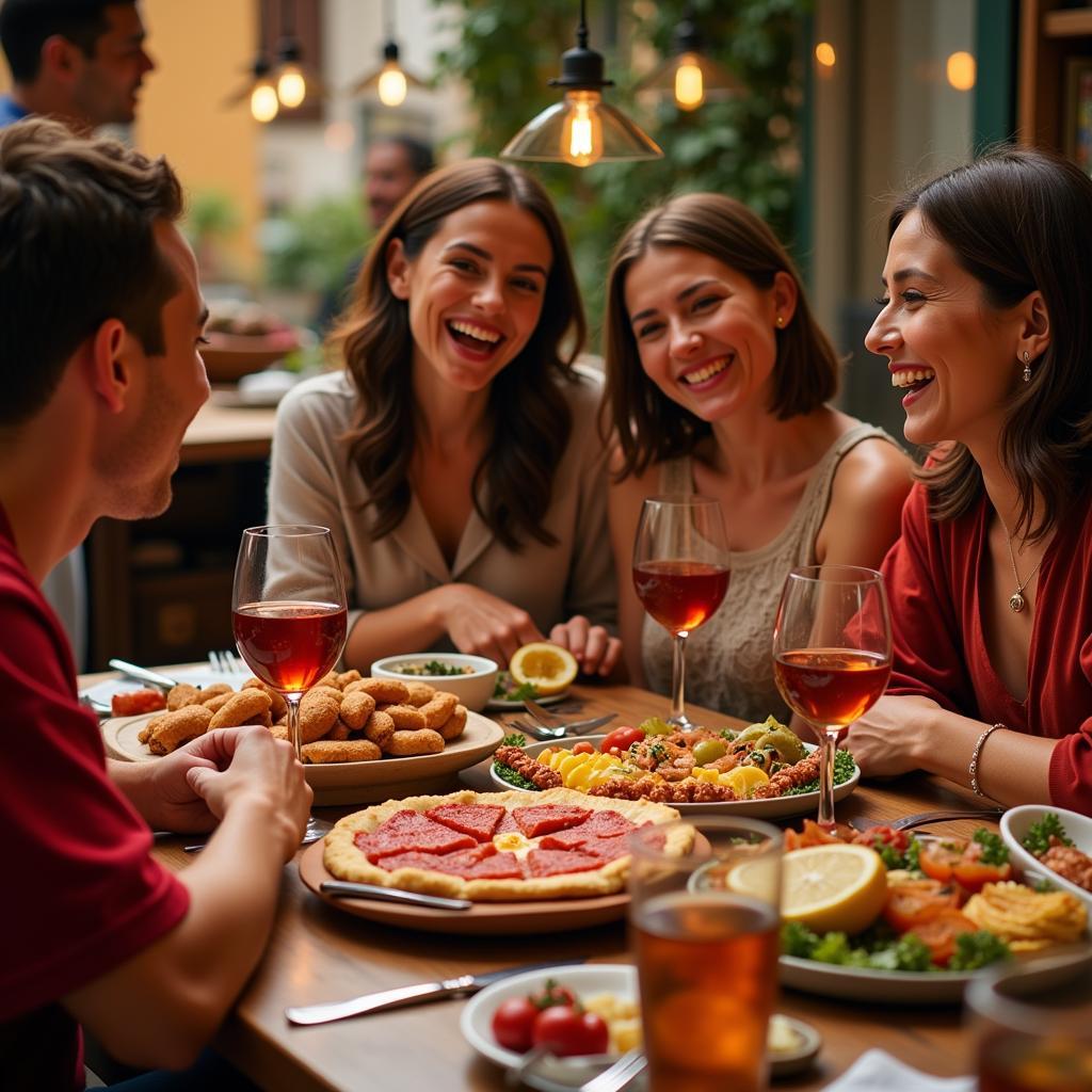 Spanish family enjoying a meal together