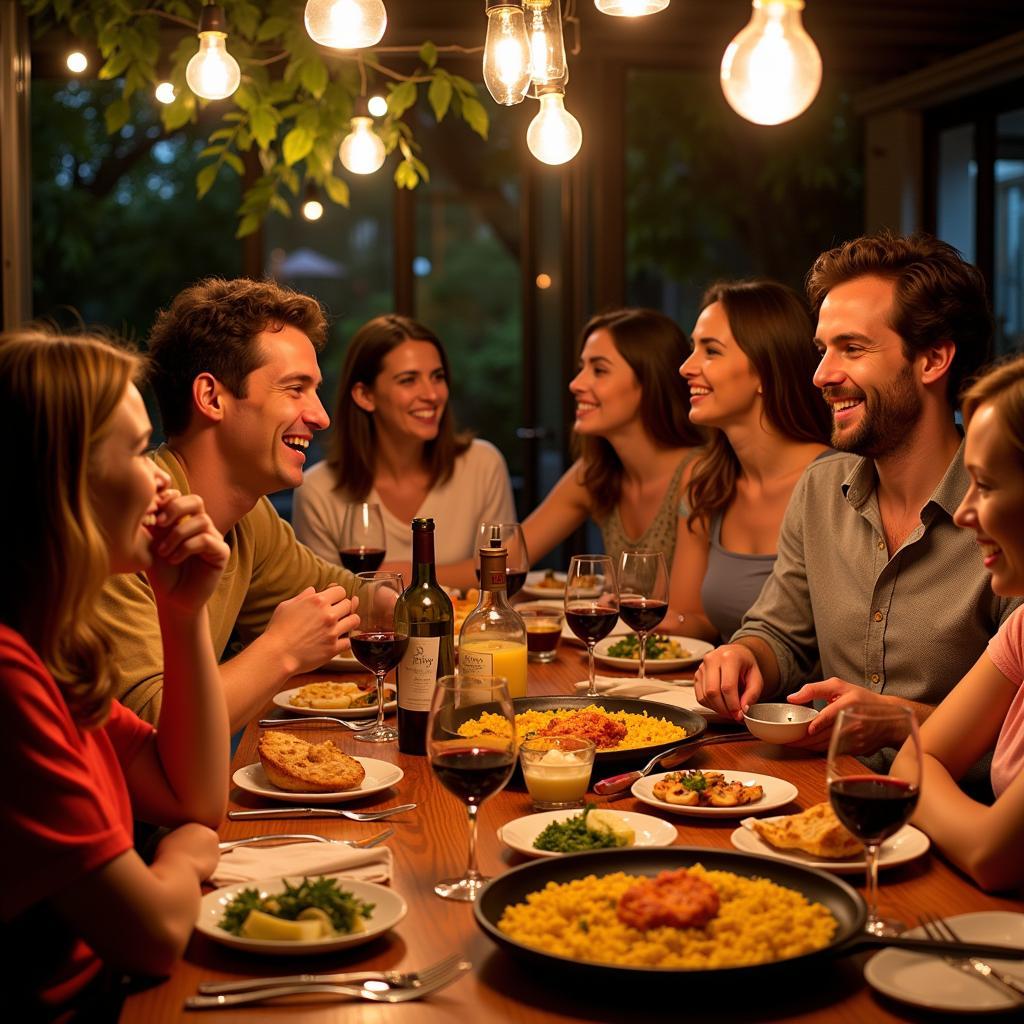 Family enjoying a traditional Spanish meal