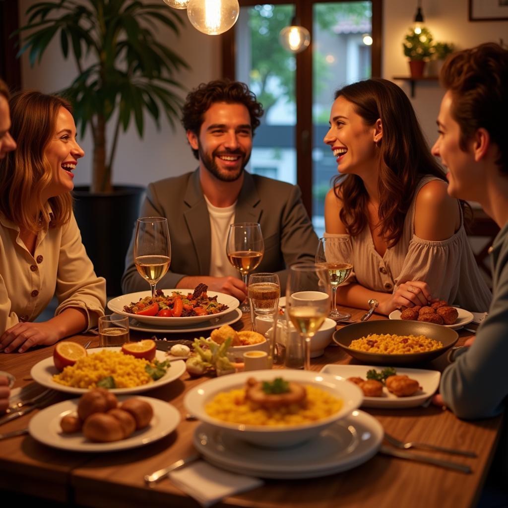 Family enjoying a traditional Spanish meal