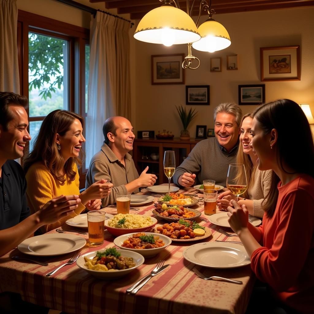 Family enjoying a meal together in a Spanish home