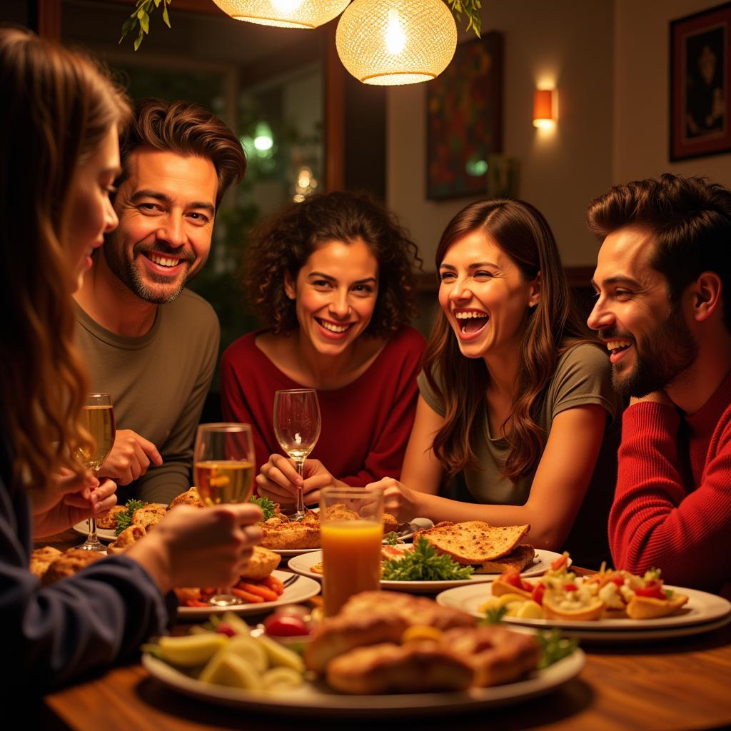 Family enjoying a meal together in their Spanish home