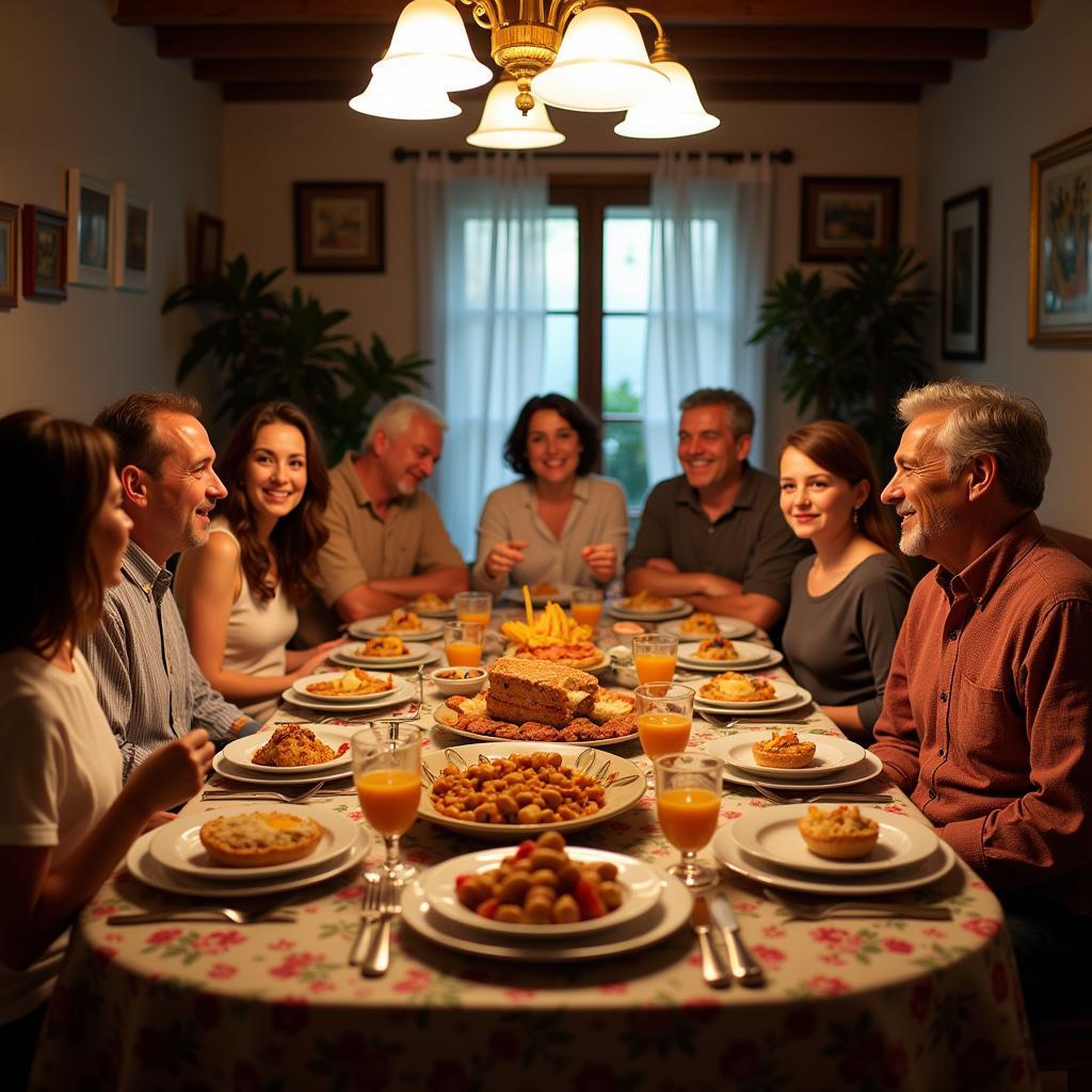 a spanish family enjoying a meal together