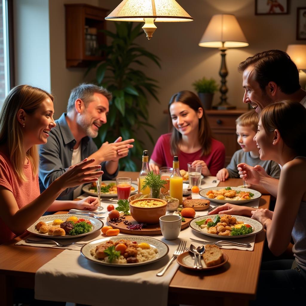 A Spanish family enjoys a meal together