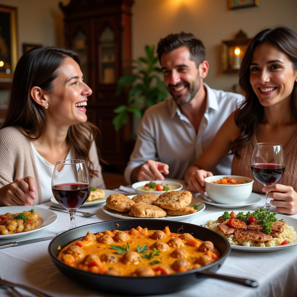 Family enjoying a meal together in a Spanish home