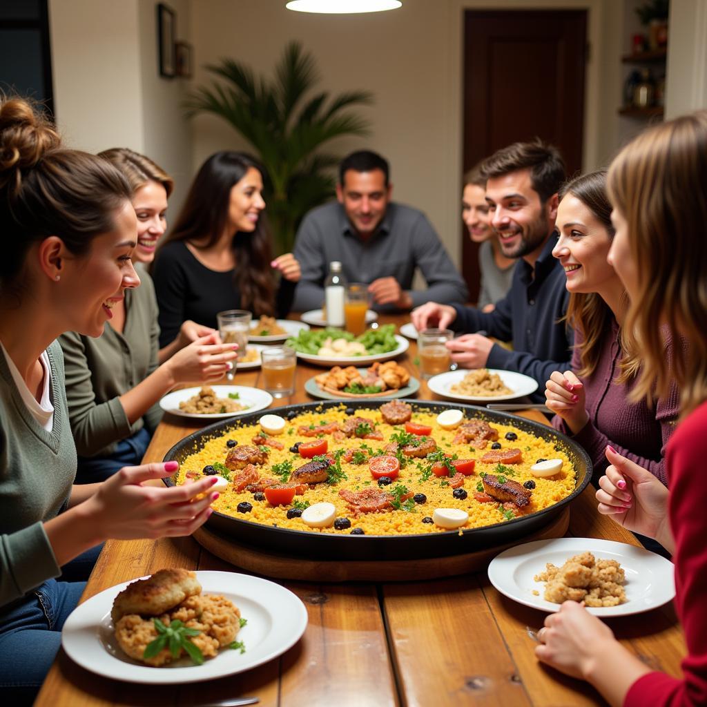 A Spanish family enjoying a meal together in their home