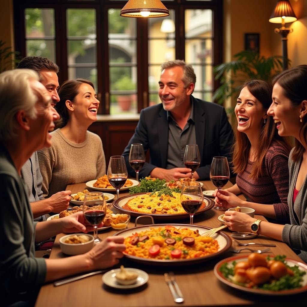 Family enjoying a traditional Spanish meal