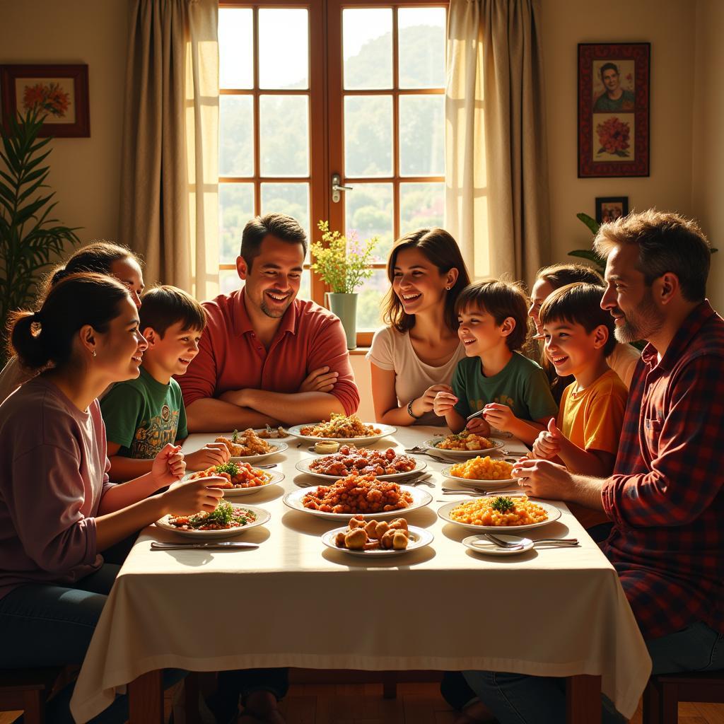 A Spanish family enjoying a meal together