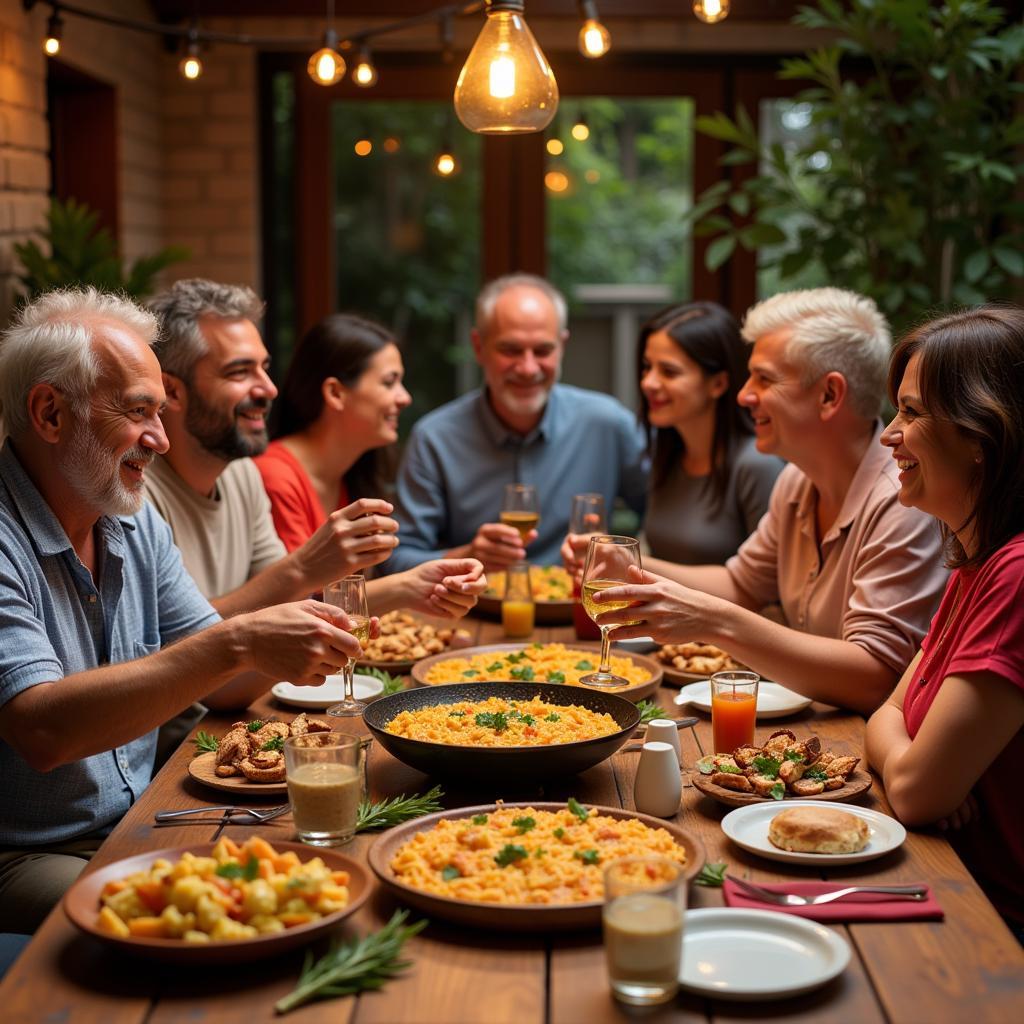 Family enjoying a meal together in a Spanish home