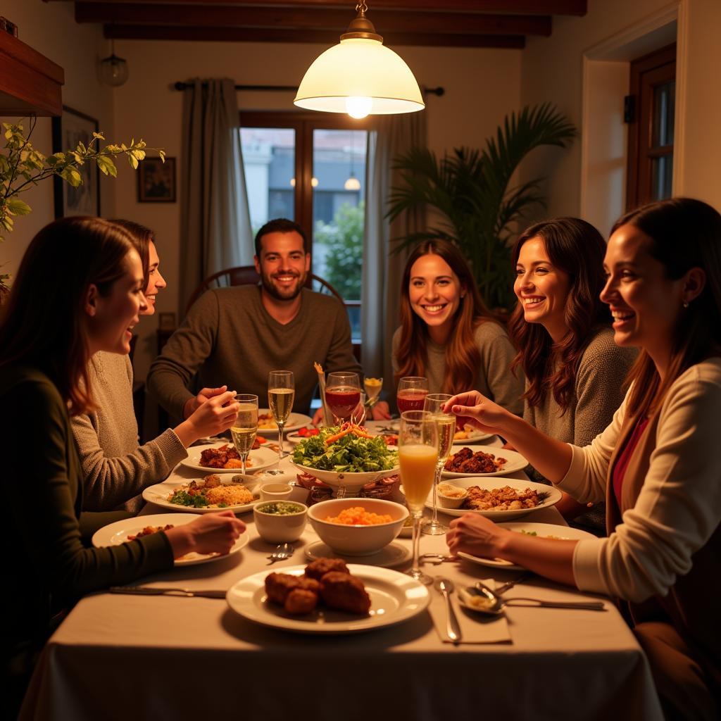 Enjoying a traditional Spanish family meal