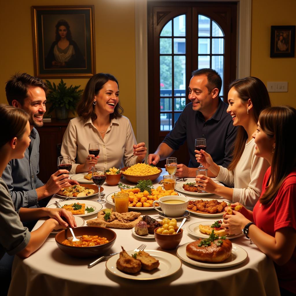 Family enjoying a meal together in a Spanish home