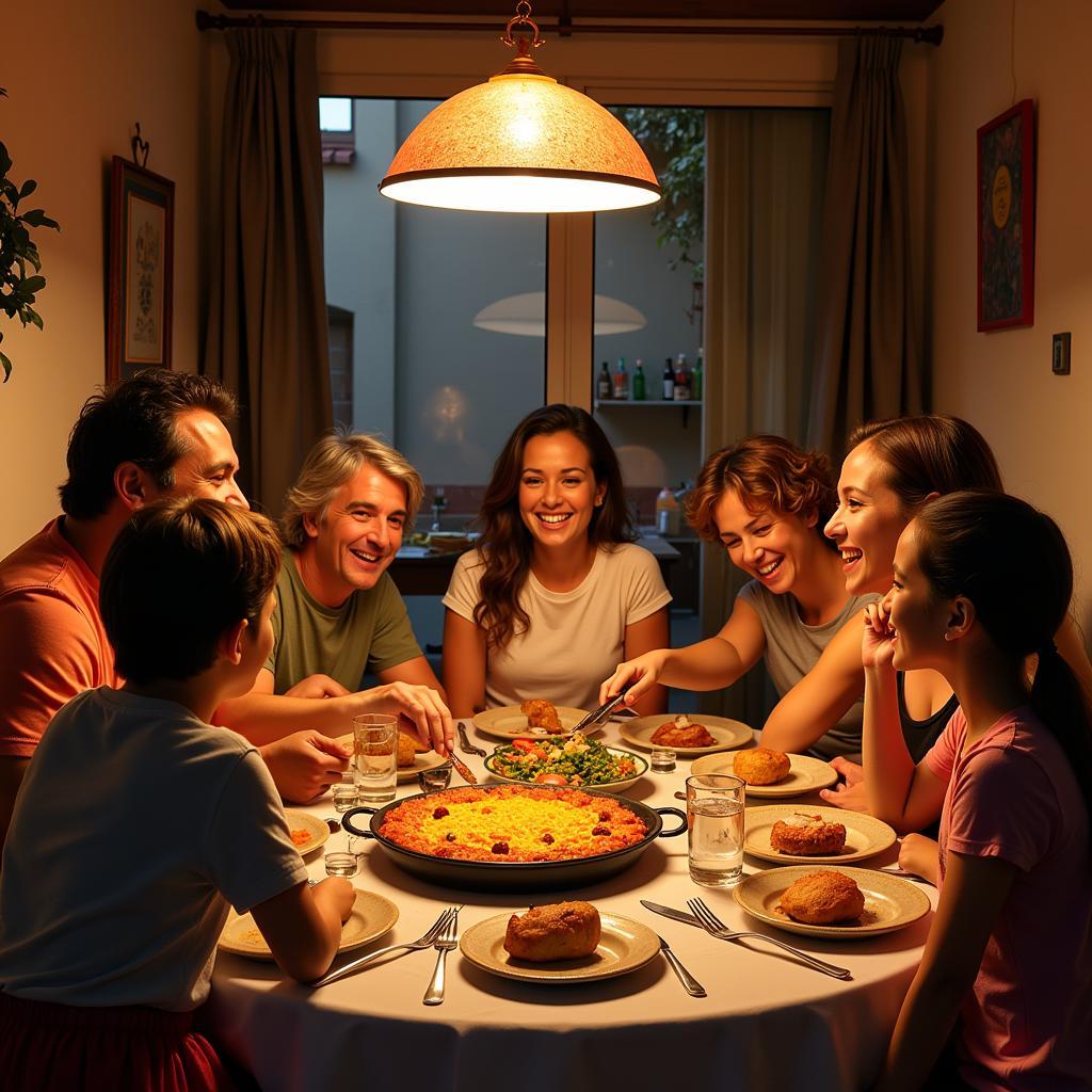 Family enjoying a traditional Spanish meal