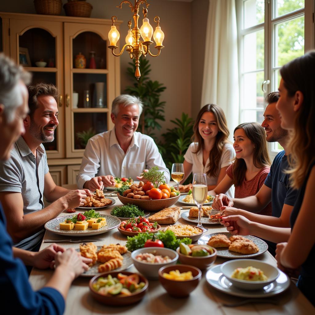 Family enjoying a traditional Spanish meal