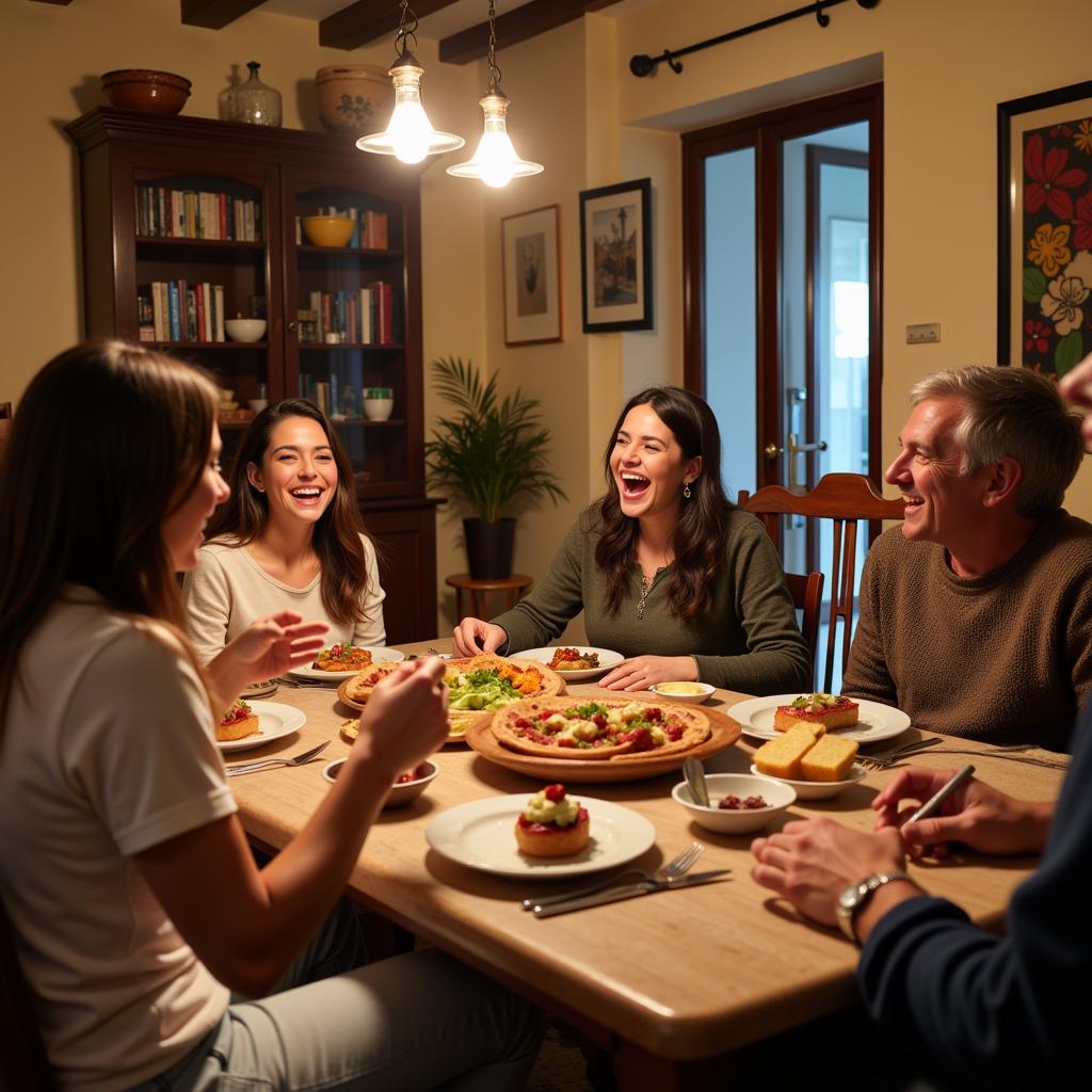 Family enjoying a meal together in their Spanish home