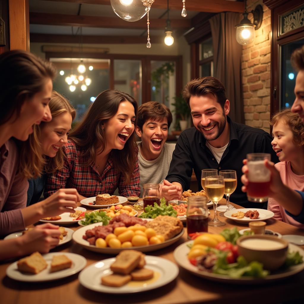 A Spanish family enjoys a meal together