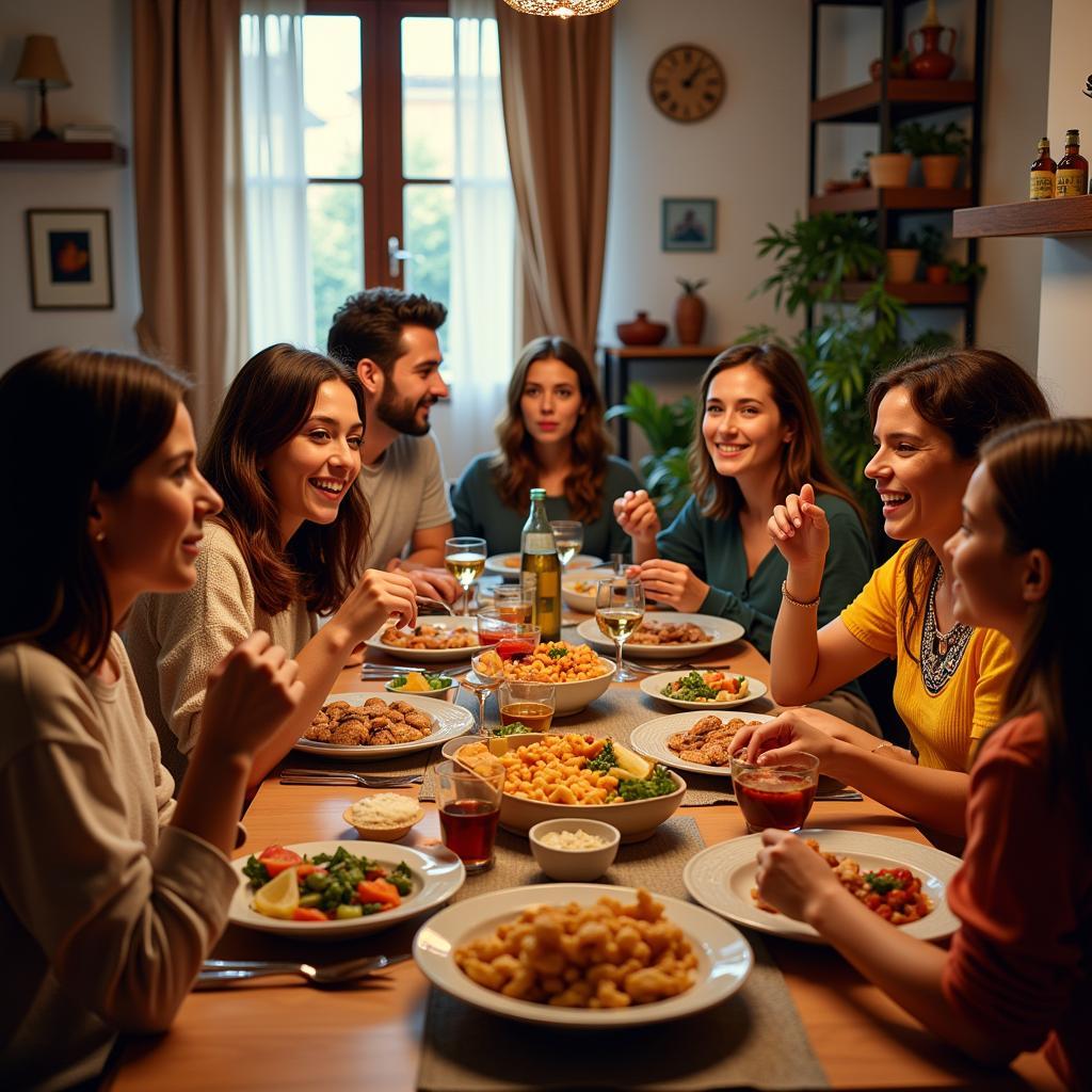 Gathering for a traditional Spanish family meal