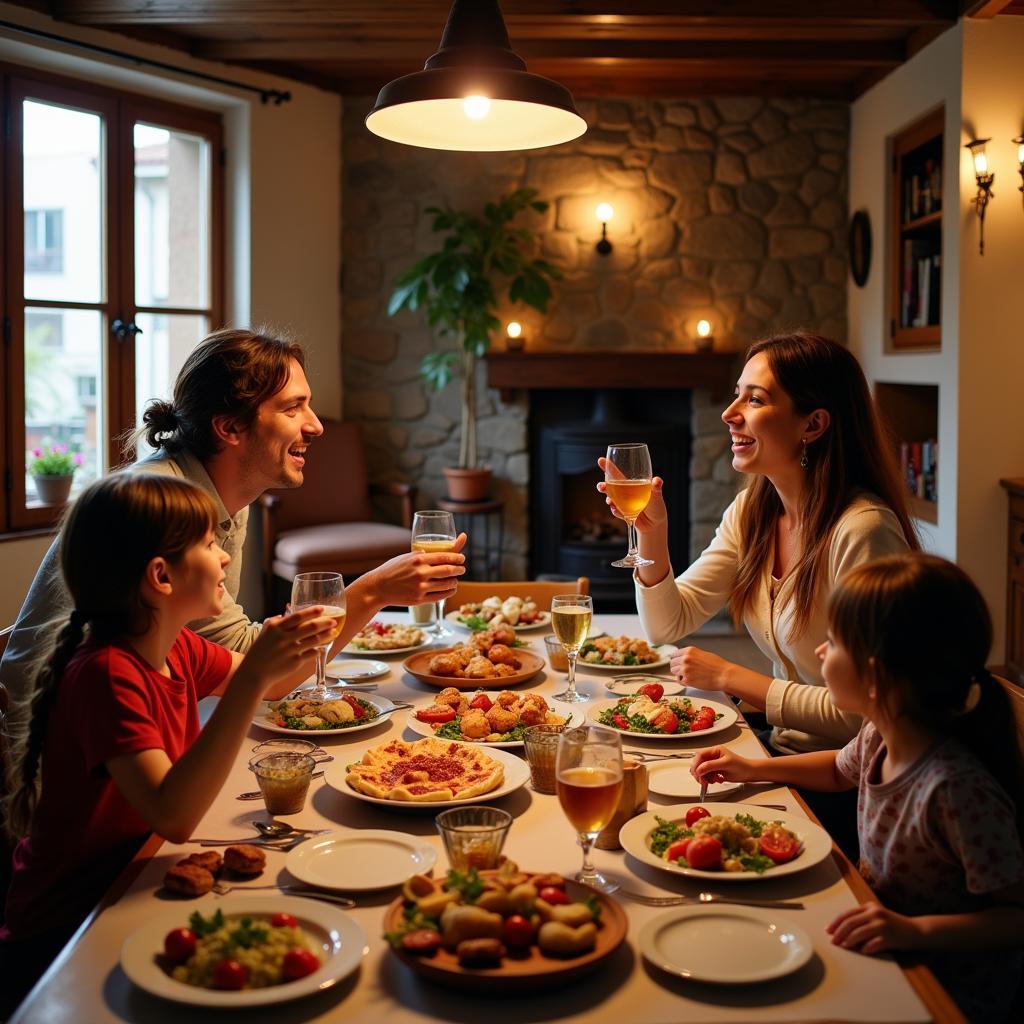 Enjoying a traditional Spanish meal with a local family