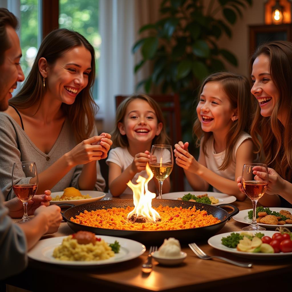 A Spanish family sharing a traditional meal together