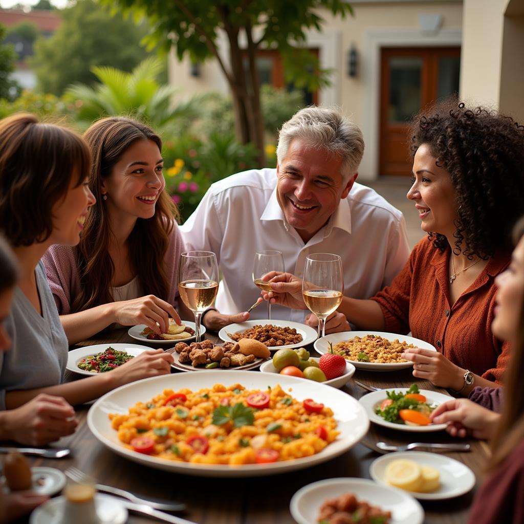 Family sharing a traditional Spanish meal