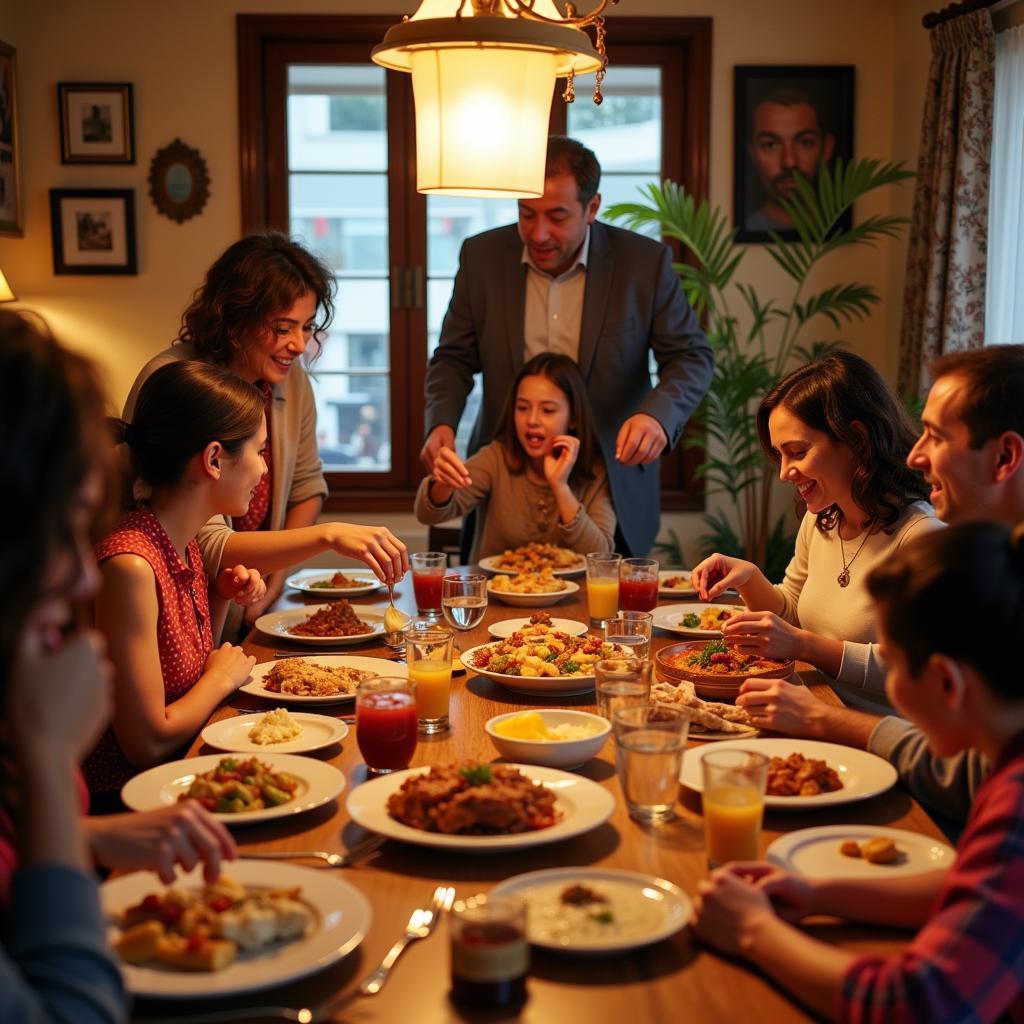 A Spanish family enjoying a meal together