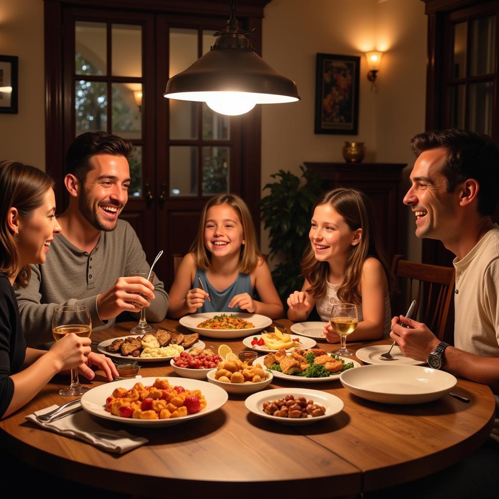 Family Enjoying a Meal Together in Spain