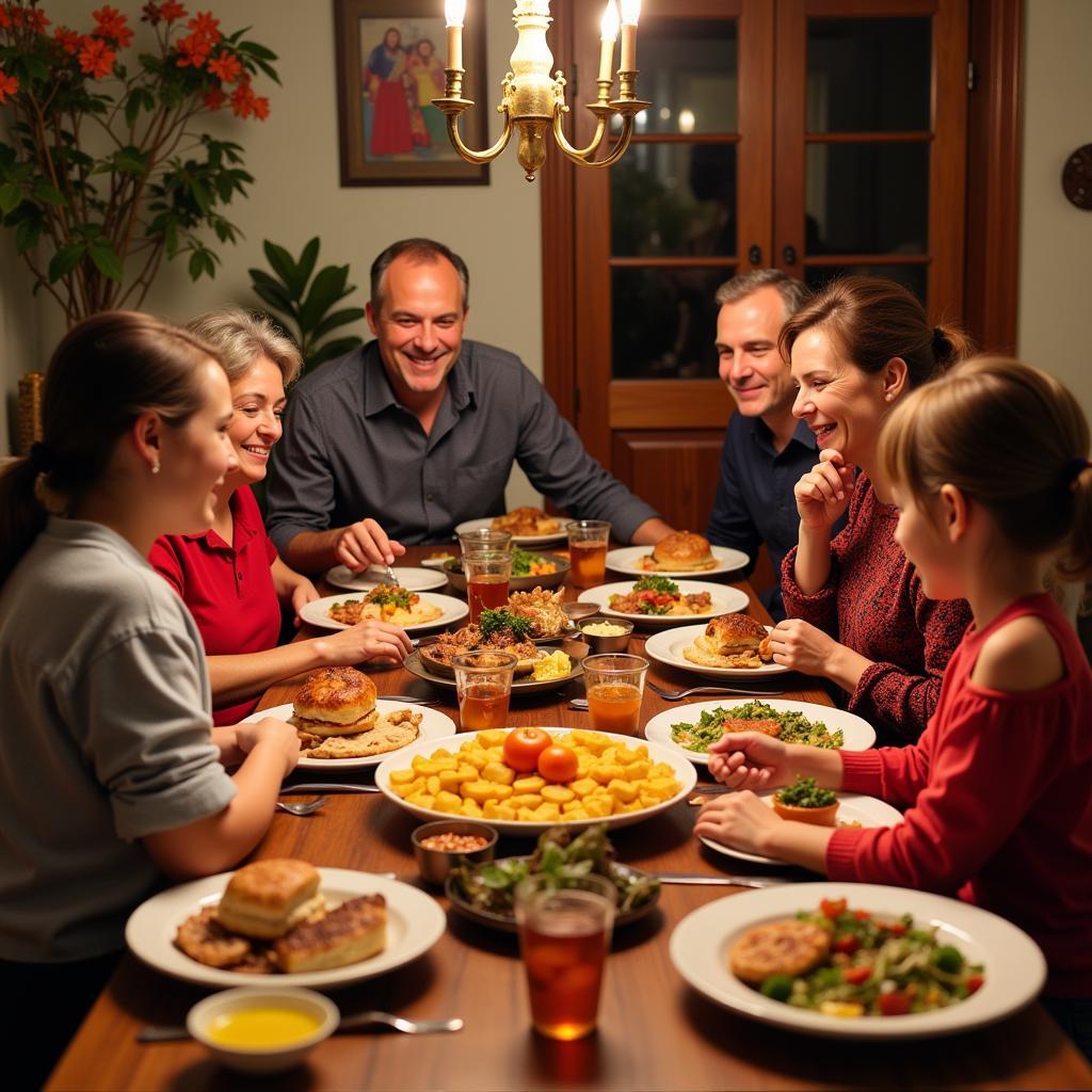 Family enjoying a traditional Spanish meal