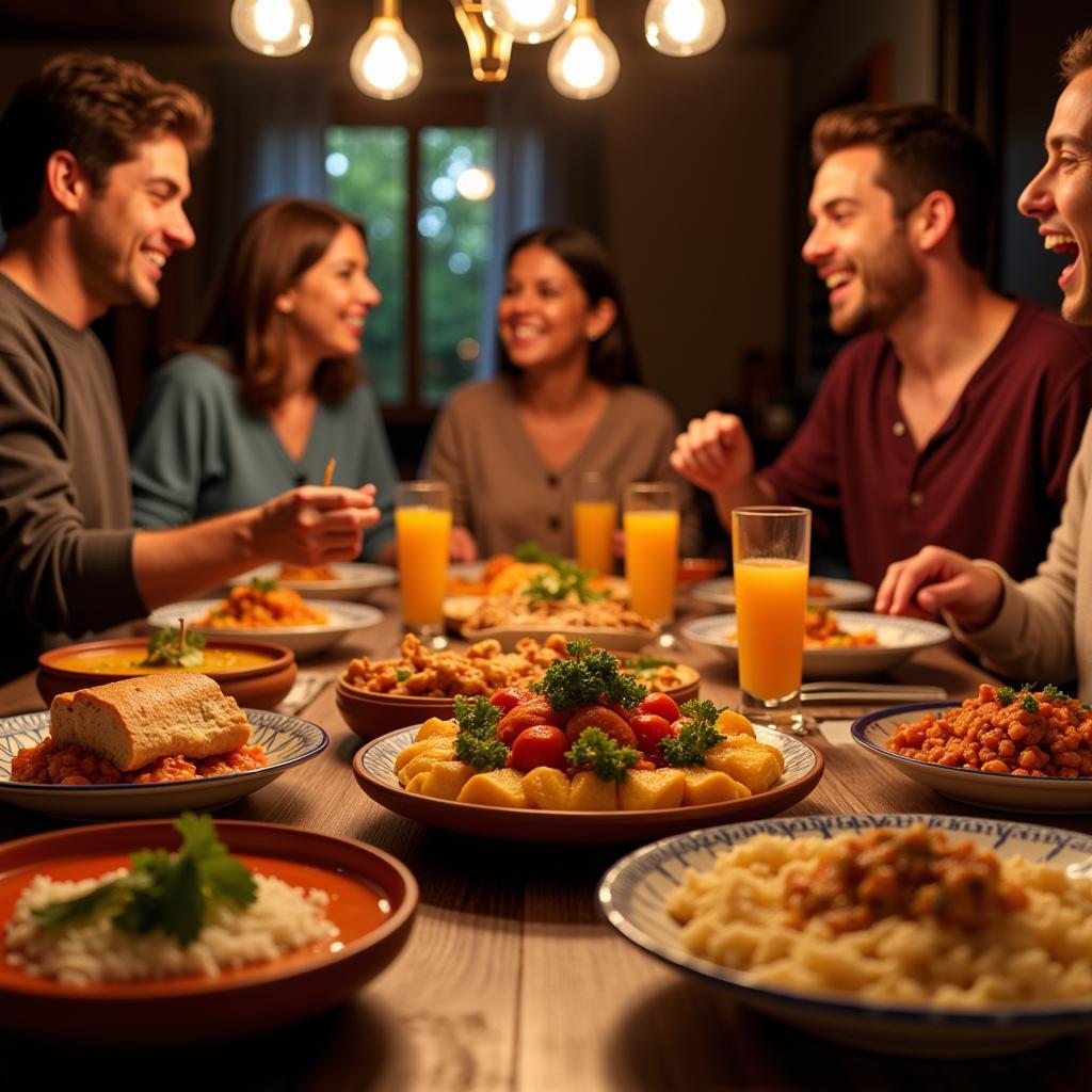 Family enjoying a meal in a Spanish home