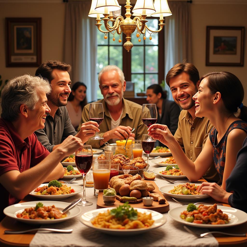 A Spanish family enjoys a meal together