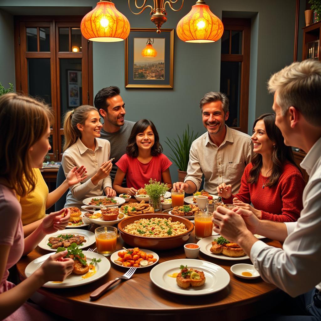 A Spanish family sharing a meal together