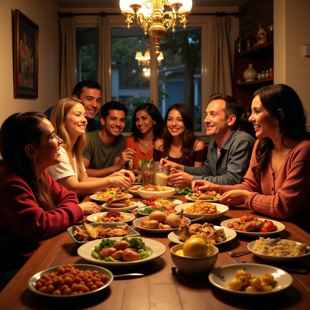 Family enjoying a meal together in a Spanish home