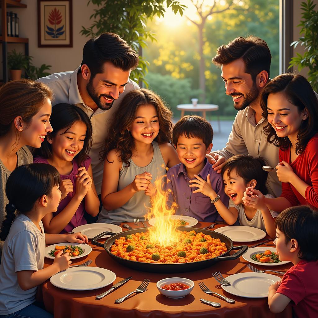 A Spanish Family Enjoying Paella