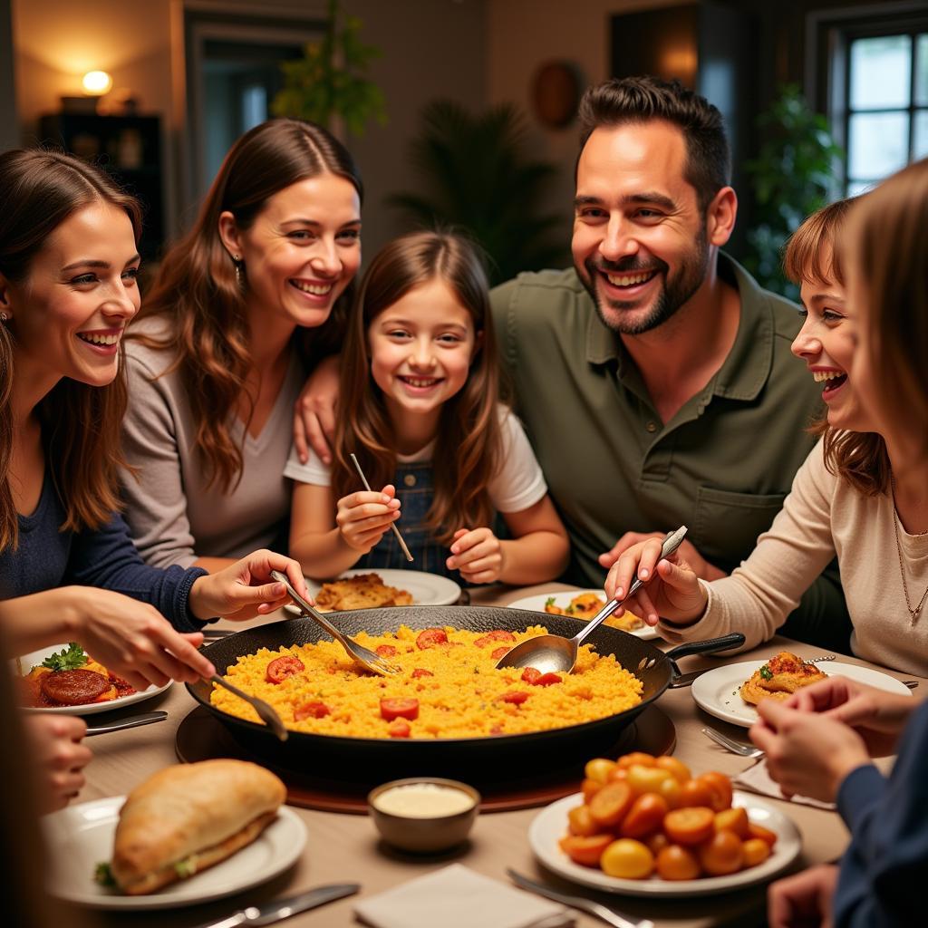 Spanish Family Enjoying Paella