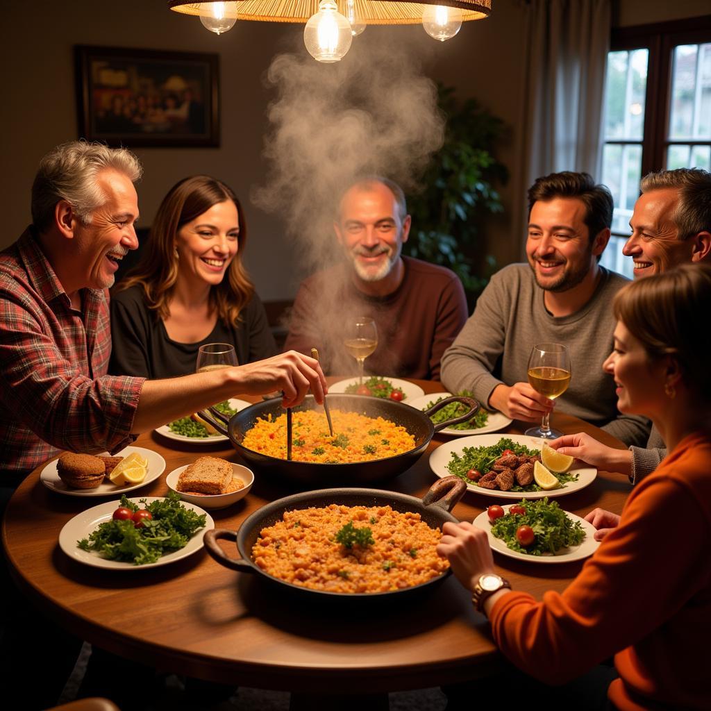 Spanish Family Enjoying Paella