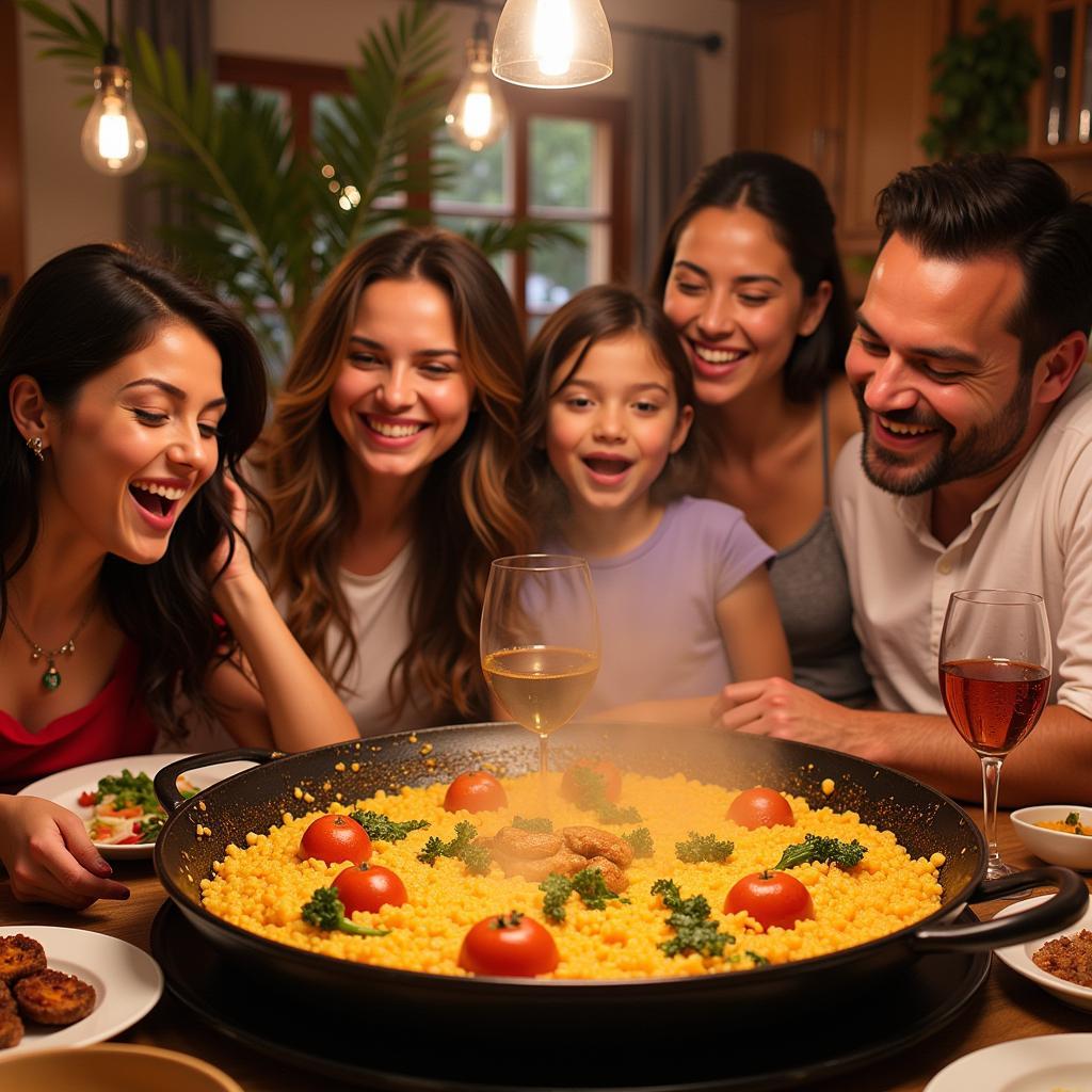 A Spanish Family Enjoying Paella