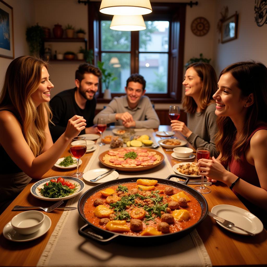 Sharing a Traditional Paella Dinner with a Spanish Family