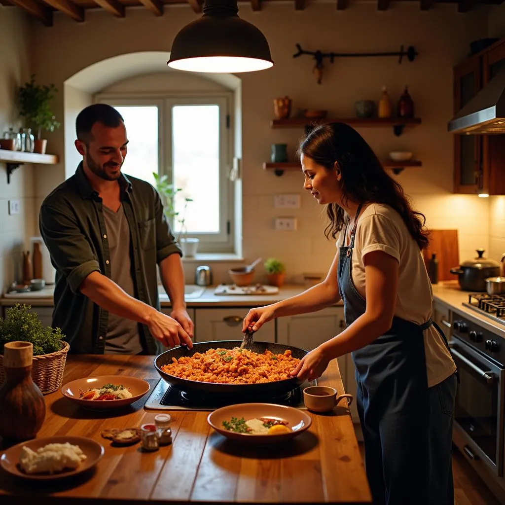 Family Making Paella in Spain