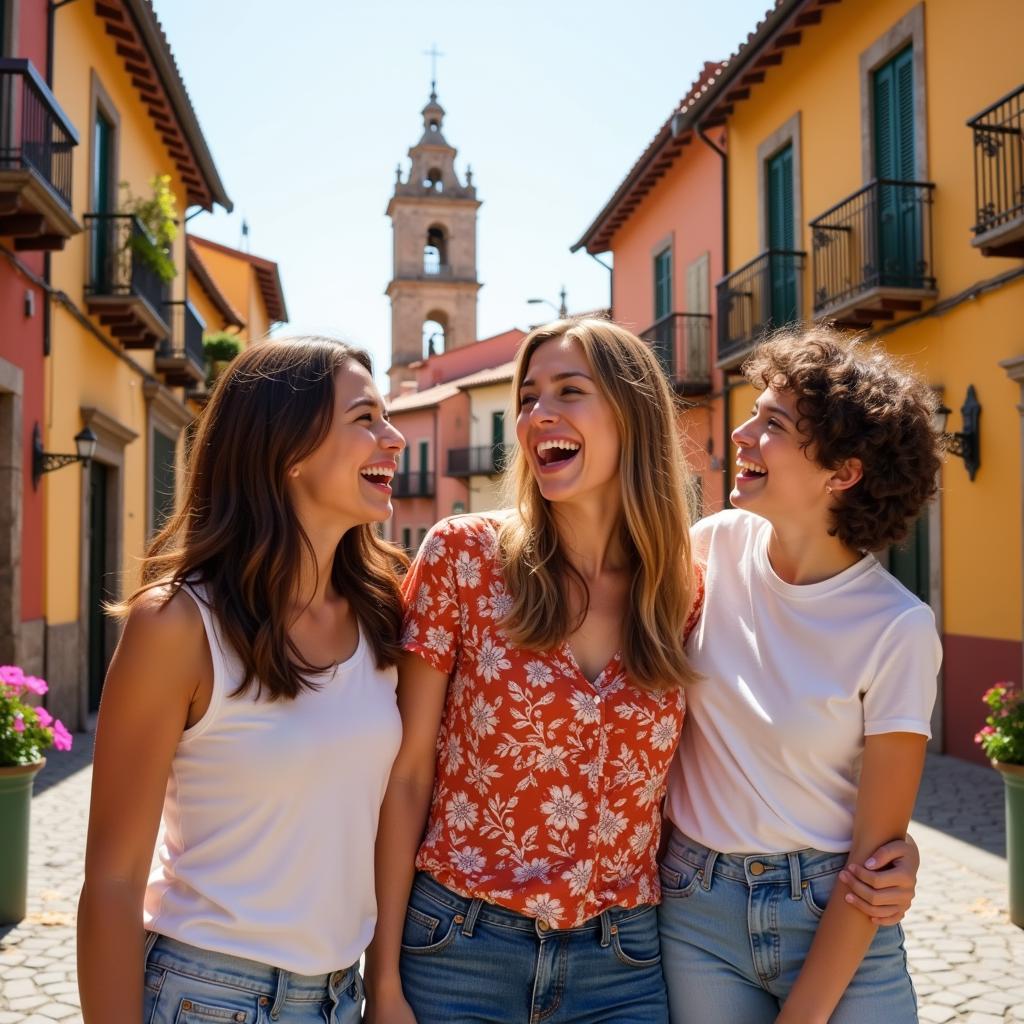 Family enjoying a plaza in Spain