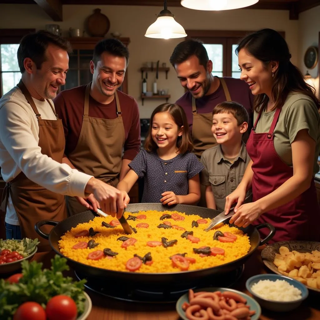 Family Paella Preparation