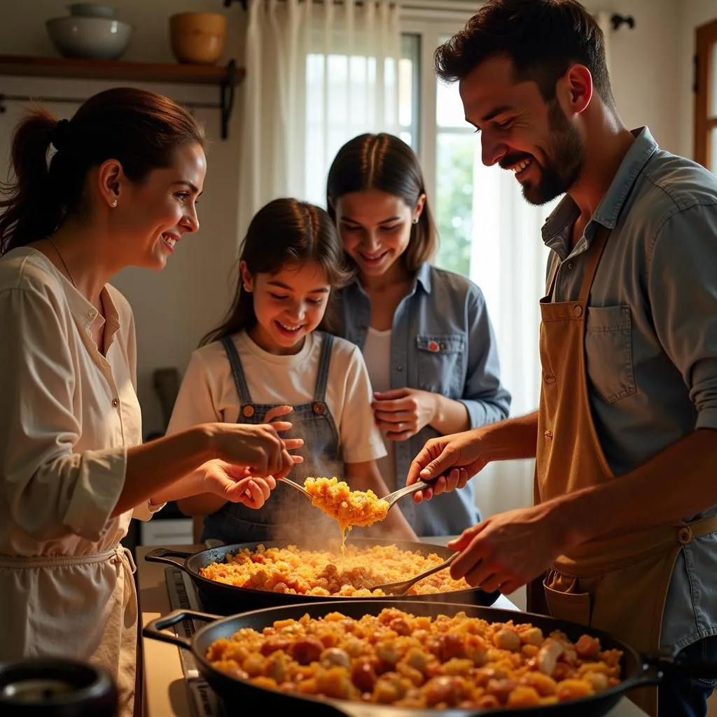 Spanish Family Preparing Paella