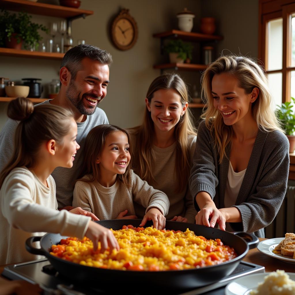 A Spanish Family Preparing Paella